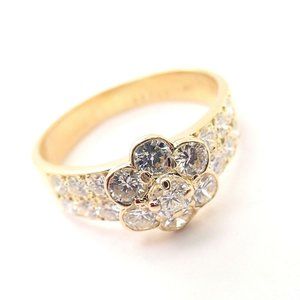 Authentic! Van Cleef & Arpels 18k Yellow Gold Diamond Fleurette Ring